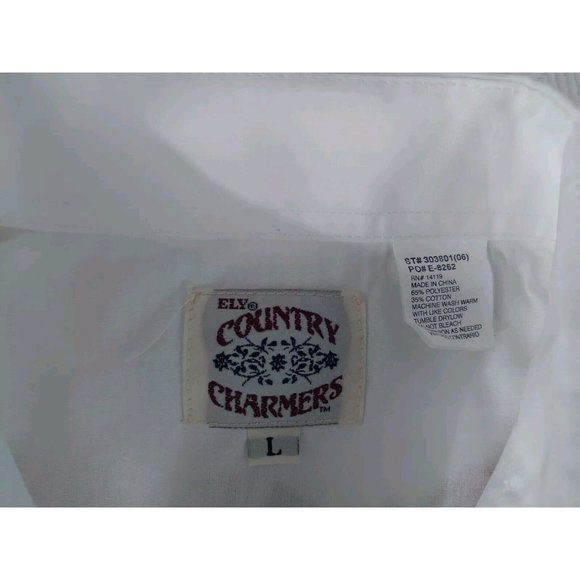 Country Charmers Ely western white embroidered red roses Snap Shirt women’s LRG - Picture 5 of 16